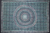 Handmade Cotton Batik Tulsi Leaf Mandala Tapestry Tablecloth Spread Green Queen - Sweet Us