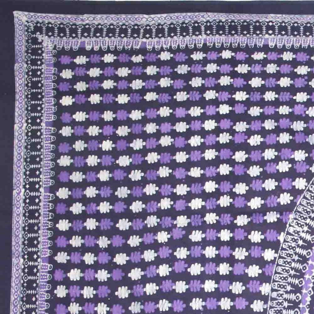 Handmade Cotton Batik Tulsi Leaf Mandala Tapestry Tablecloth Spread Purple Queen - Sweet Us