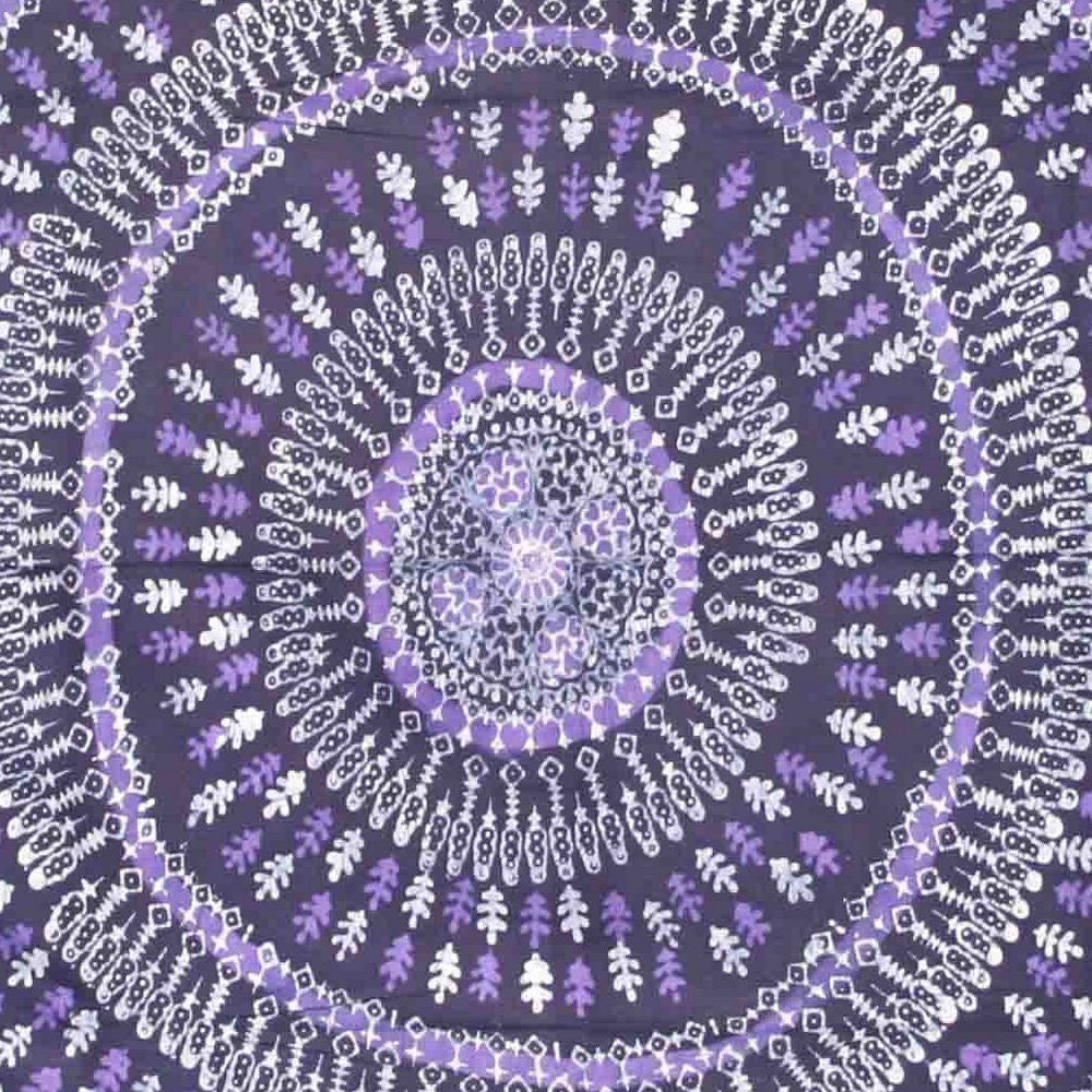 Handmade Cotton Batik Tulsi Leaf Mandala Tapestry Tablecloth Spread Purple Queen - Sweet Us