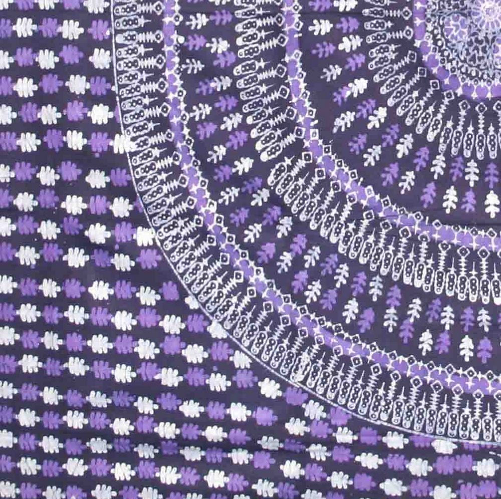Handmade Cotton Batik Tulsi Leaf Mandala Tapestry Tablecloth Spread Purple Queen - Sweet Us