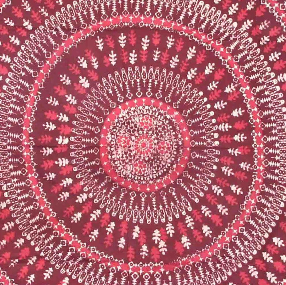Handmade Cotton Batik Tulsi Leaf Mandala Tapestry Tablecloth Spread Red Queen - Sweet Us