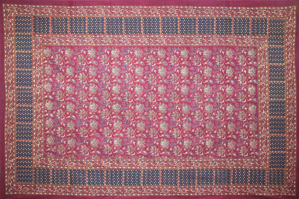 Handmade Cotton Floral Block Print Tapestry Tablecloth Throw Spread Red Twin - Sweet Us