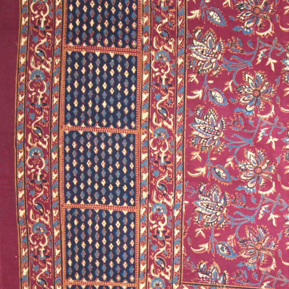 Handmade Cotton Floral Block Print Tapestry Tablecloth Throw Spread Red Twin - Sweet Us