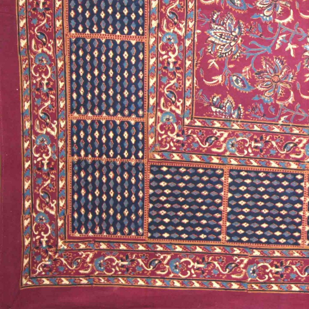 Handmade Cotton Floral Block Print Tapestry Tablecloth Throw Spread Red Twin - Sweet Us