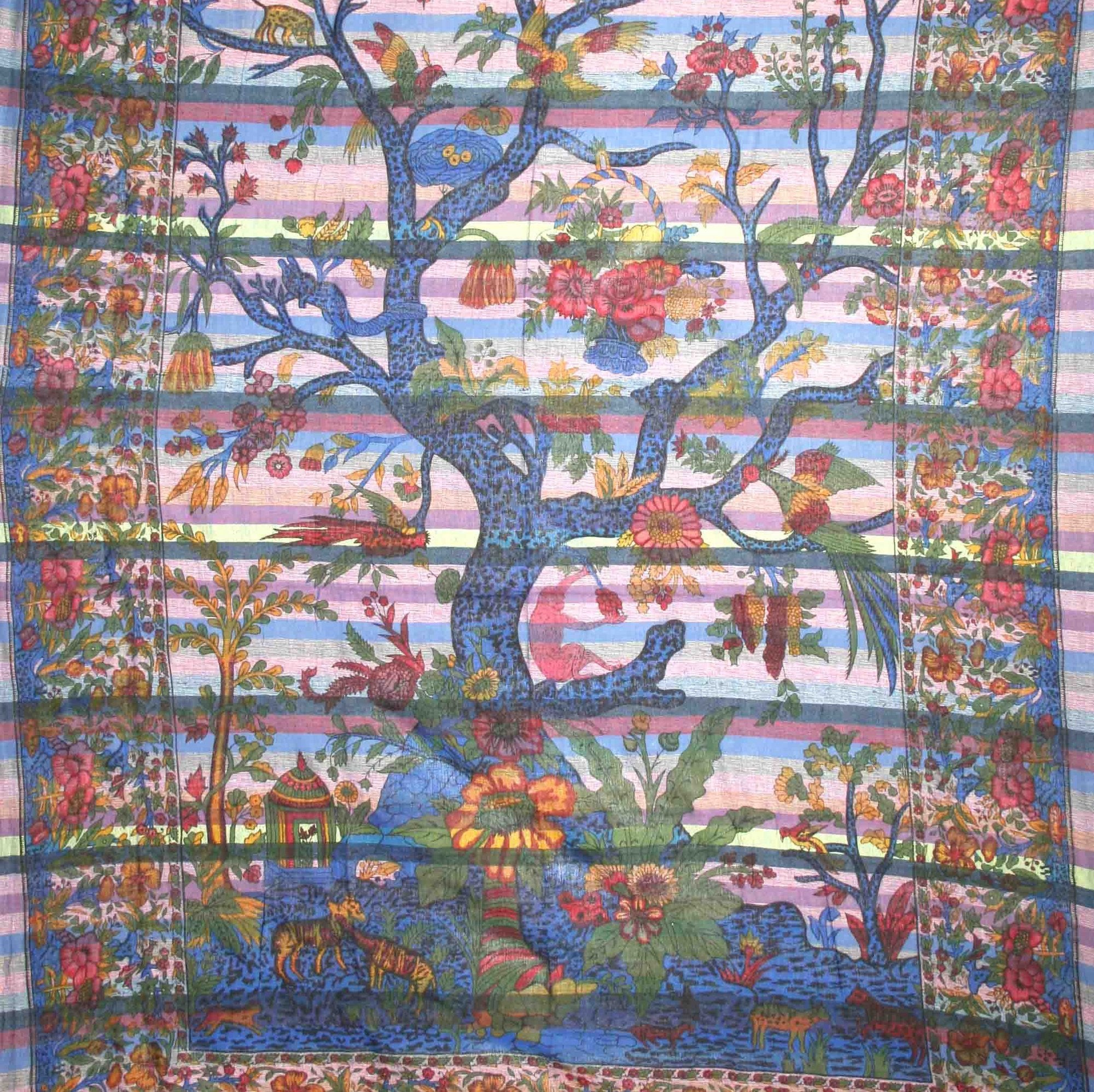 Handmade Cotton Tree of Life Overprint Striped Tapestry Spread Throw Purple Full - Sweet Us