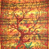 Handmade Cotton Tree of Life Overprint Striped Tapestry Spread Throw Yellow Full - Sweet Us