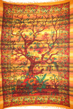 Handmade Cotton Tree of Life Overprint Striped Tapestry Spread Throw Yellow Full - Sweet Us