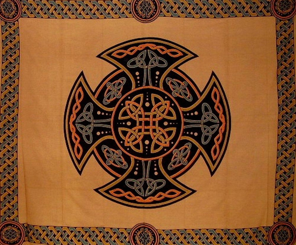 Handmade 100% Cotton Celtic Cross Spread Tapestry Tablecloth Coverlet Full Brown - Sweet Us