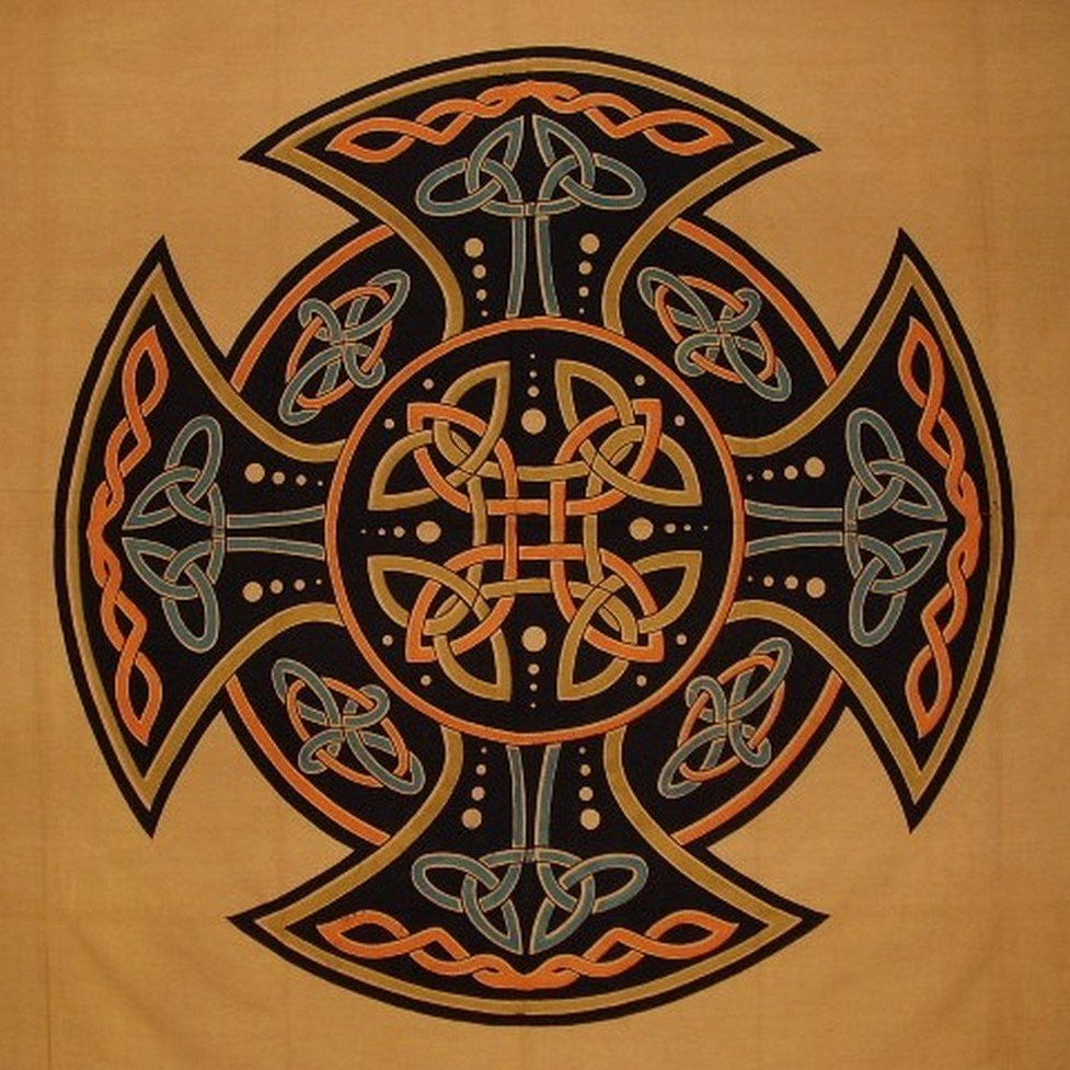 Handmade 100% Cotton Celtic Cross Spread Tapestry Tablecloth Coverlet Full Brown - Sweet Us