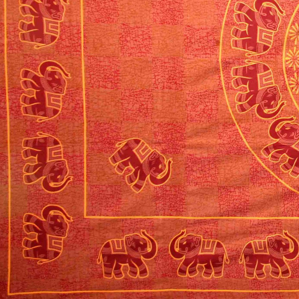 Handmade 100% Cotton Mandala Elephant Bedspread Tapestry Tablecloth Full Rust - Sweet Us