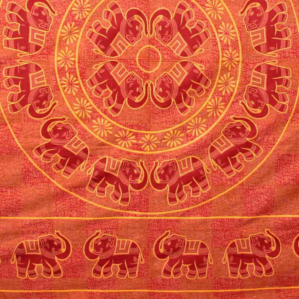 Handmade 100% Cotton Mandala Elephant Bedspread Tapestry Tablecloth Full Rust - Sweet Us