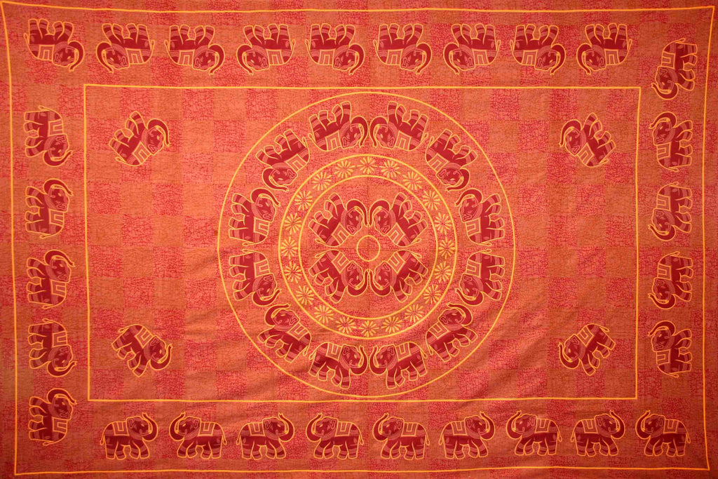 Handmade 100% Cotton Mandala Elephant Bedspread Tapestry Tablecloth Full Rust - Sweet Us