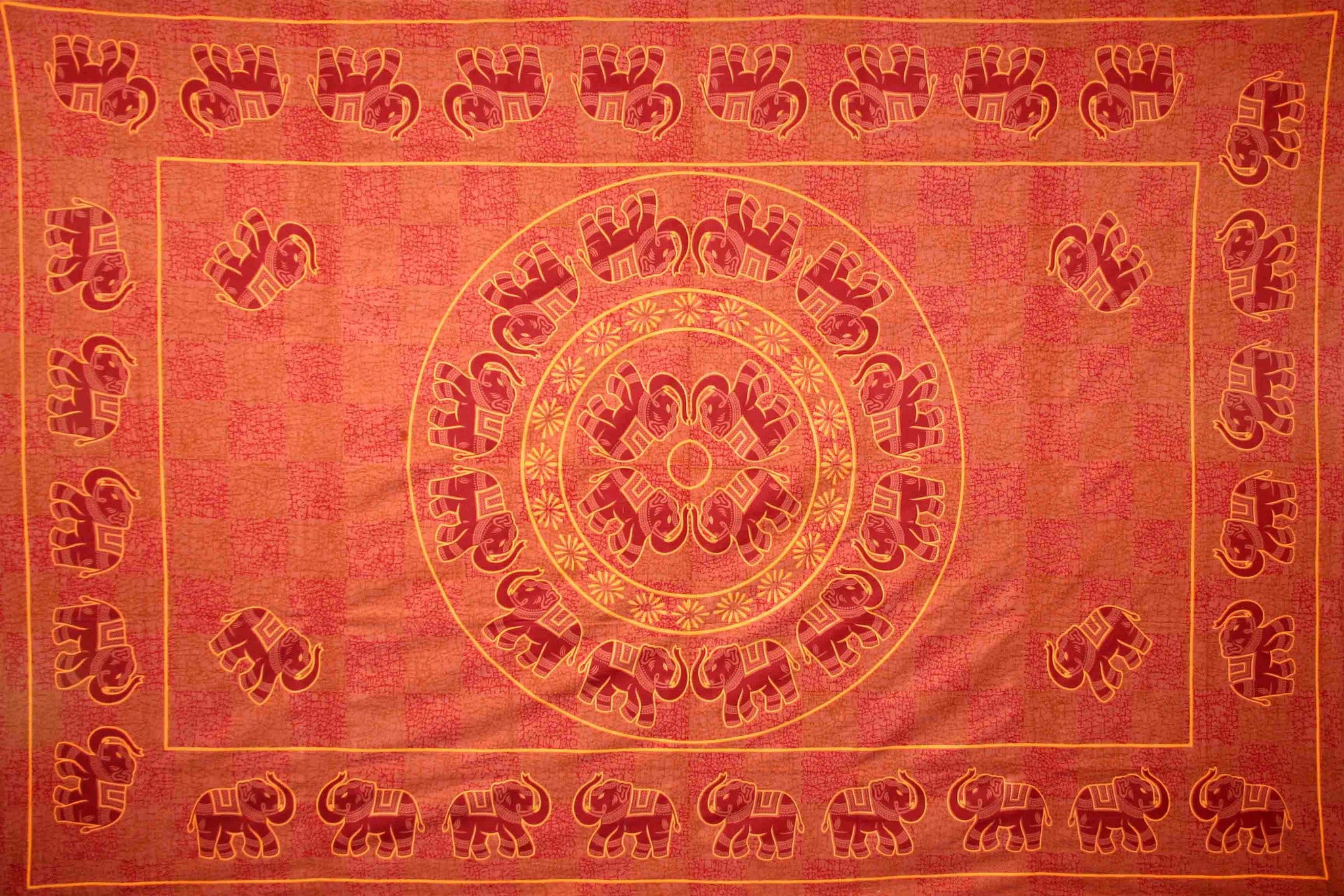 Handmade 100% Cotton Mandala Elephant Bedspread Tapestry Tablecloth Full Rust - Sweet Us