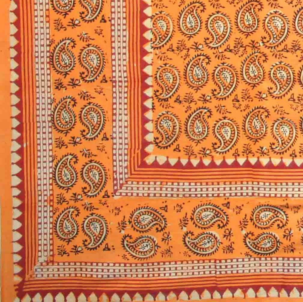 Handmade Cotton Block Print Dabu Paisley Floral Tapestry Tablecloth Spread Queen - Sweet Us