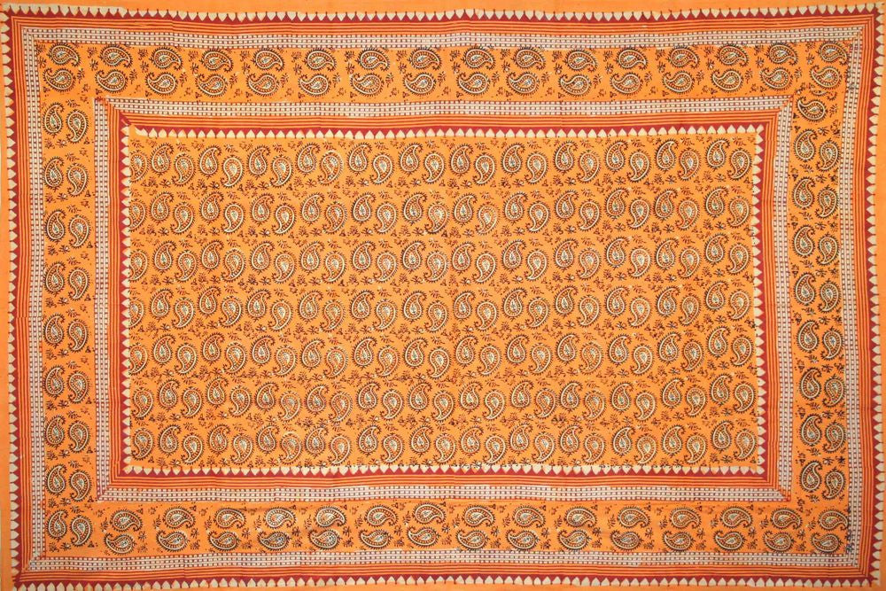 Handmade Cotton Block Print Dabu Paisley Floral Tapestry Tablecloth Spread Full - Sweet Us
