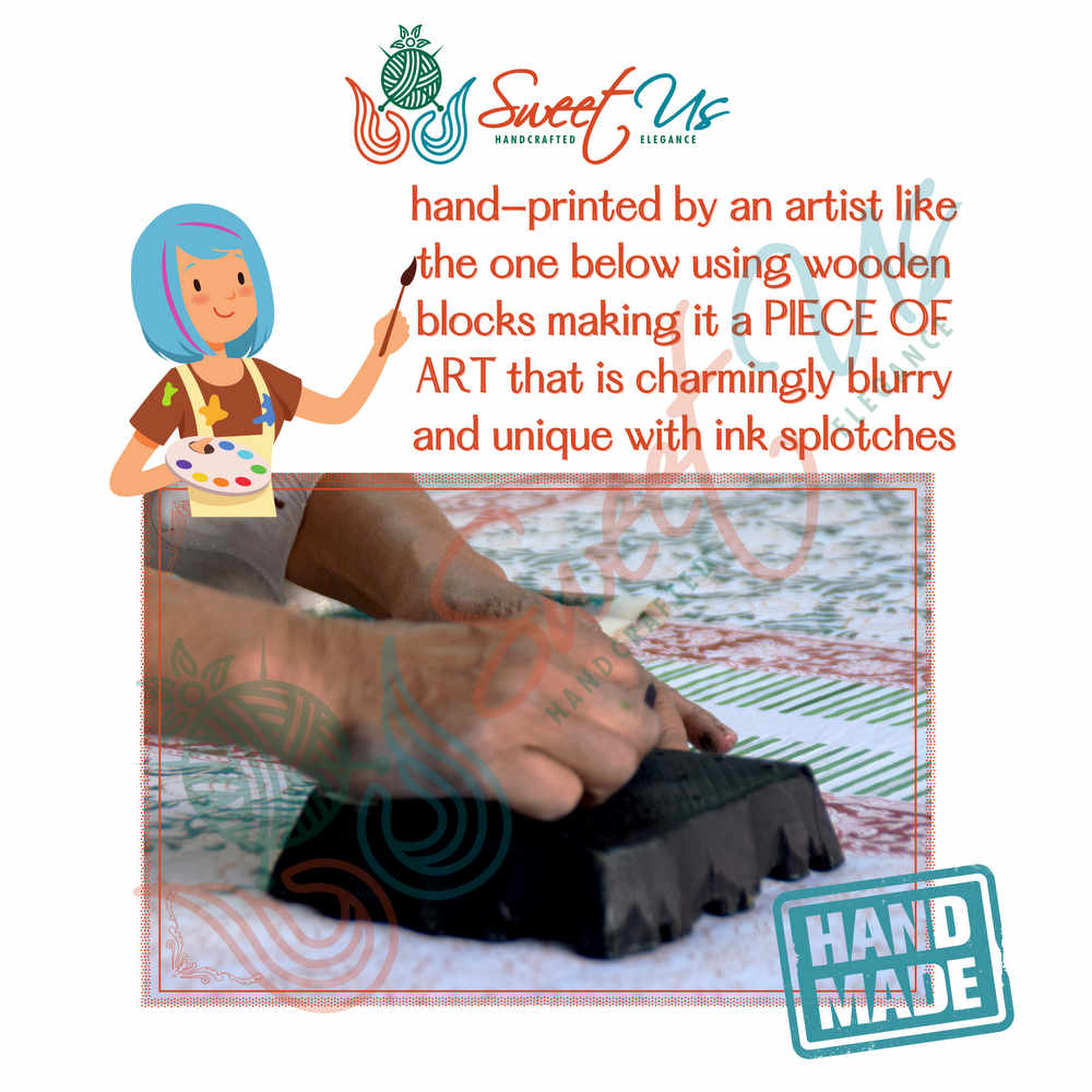 Royal Paisley Floral Cotton Block Print Tablecloth Rectangle, Seaglass Symphony