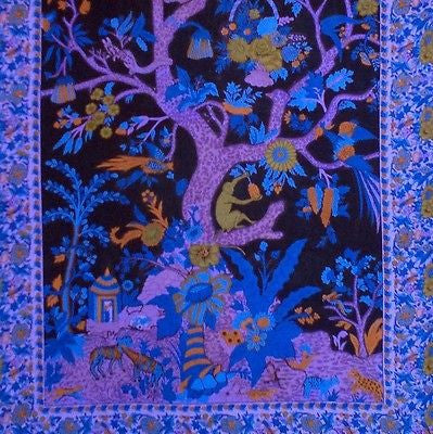 Clearance Sale Handmade Cotton Tree of Life Tapestry Tablecloth Spread Black Purple 88x104 Full - Sweet Us