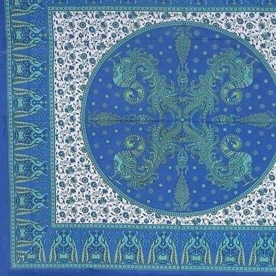 CLEARANCE Floral Tapestry Handmade Cotton Peacock Tablecloth Coverlet Blue 85X90 - Sweet Us