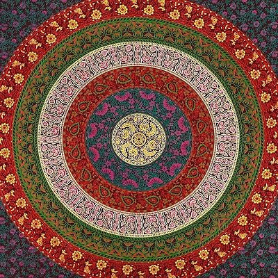 Handmade 100% Cotton Circle of Flowers Vibrant Mandala Tapestry Tablecloth Spread 60x90 - Sweet Us