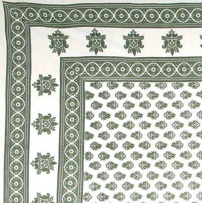 Handmade 100% Cotton Monotone Buti Floral Tapestry Tablecloth Spread Twin Green - Sweet Us