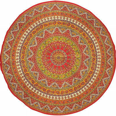 CLEARANCE SALE Handmade Mandala  Printed 100% Cotton Tablecloth 76" Round Red - Sweet Us