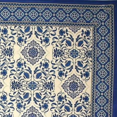Handmade Victorian Bloom Floral Tablecloth 100% Cotton Blue 60x60 Square - Sweet Us