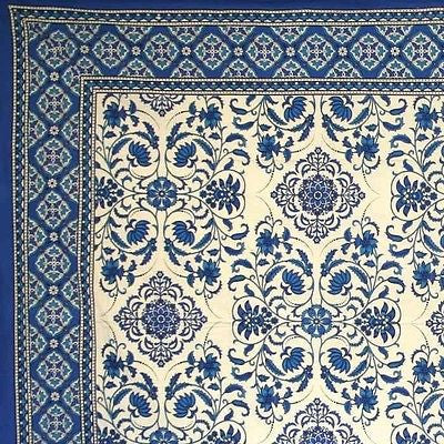 Handmade Victorian Bloom Floral Tablecloth 100% Cotton Blue 60x60 Square - Sweet Us