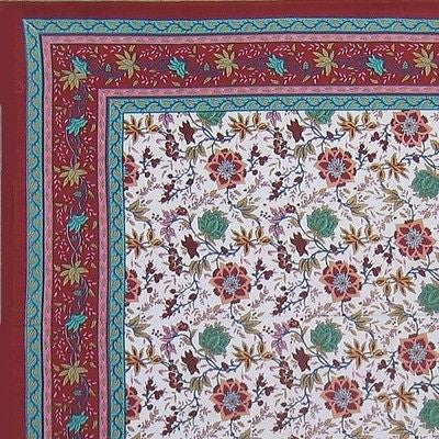 Handmade Floral 100% Cotton Tablecloth Tapestry Coverlet Wall Hang 87x90 Red - Sweet Us