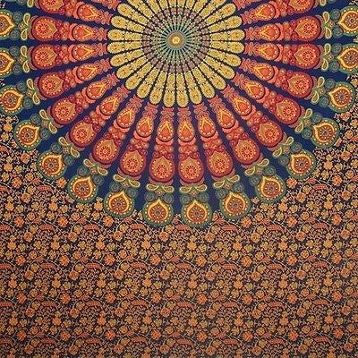 CLEARANCE Handmade Sanganer Peacock Mandala Cotton Tapestry Tablecloth Spread - Sweet Us