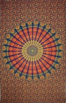 CLEARANCE Handmade Sanganer Peacock Mandala Cotton Tapestry Tablecloth Spread - Sweet Us