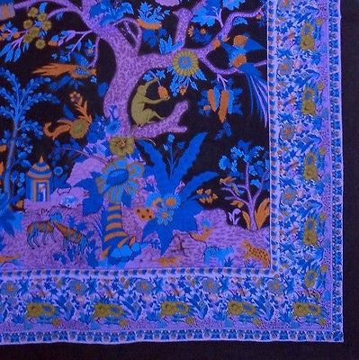 Clearance Sale Handmade Cotton Tree of Life Tapestry Tablecloth Spread Black Purple 88x104 Full - Sweet Us