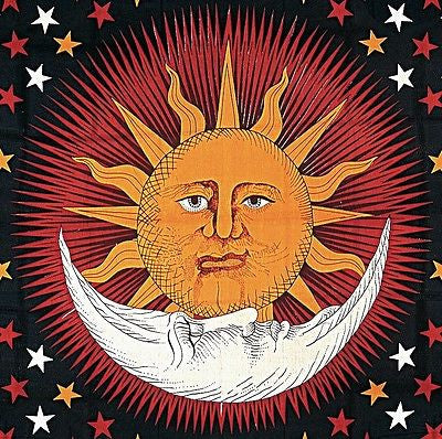 Handmade Cotton Celestial Sun Moon Star Tapestry Coverlet Full Orange Red 88x104 - Sweet Us