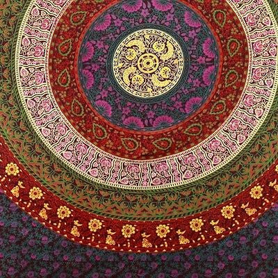 Handmade Cotton Circle of Flowers Barhmeri Tapestry Tablecloth Spread 85x100 - Sweet Us