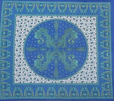 CLEARANCE Floral Tapestry Handmade Cotton Peacock Tablecloth Coverlet Blue 85X90 - Sweet Us