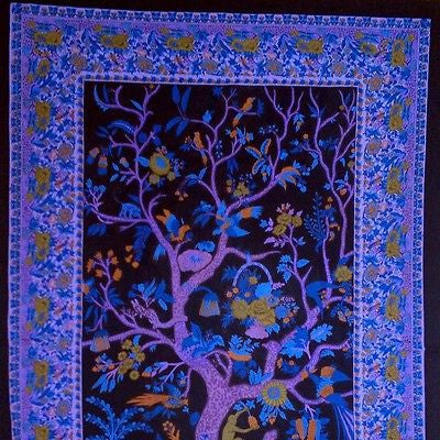Clearance Sale Handmade Cotton Tree of Life Tapestry Tablecloth Spread Black Purple 88x104 Full - Sweet Us