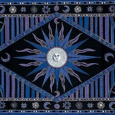 Clearance Handmade 100% Cotton Celestial Sun Moon Star Tapestry Coverlet Throw Twin Purple - Sweet Us