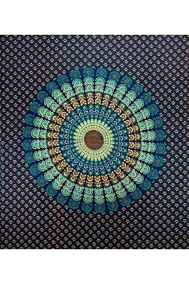 Handmade 100% Cotton Mandala Peacock Blue Tapestry Tablecloth Spread Full 85x100 - Sweet Us