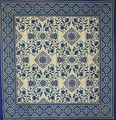 Handmade Victorian Bloom Floral Tablecloth 100% Cotton Blue 60x60 Square - Sweet Us