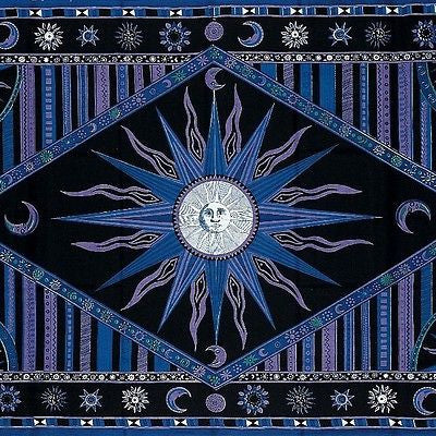 Clearance Handmade 100% Cotton Celestial Sun Moon Star Tapestry Coverlet Throw Twin Purple - Sweet Us