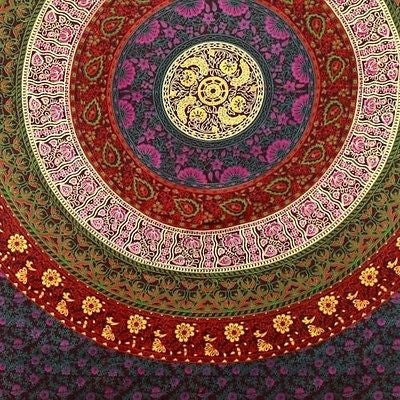 Handmade 100% Cotton Circle of Flowers Vibrant Mandala Tapestry Tablecloth Spread 60x90 - Sweet Us