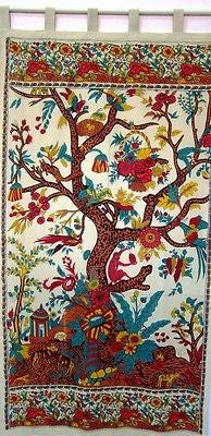SALE Handmade 100% Cotton Tree of Life Tab Top Curtain Drape Panel 44x88 Beige Tan - Sweet Us