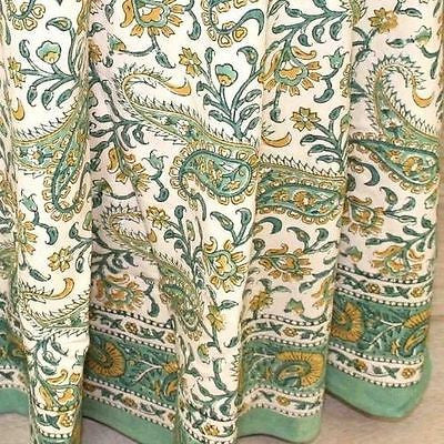 CLEARANCE Handmade Rajasthan Paisley Floral Block Print Tablecloth Cotton 72" Round - Sweet Us
