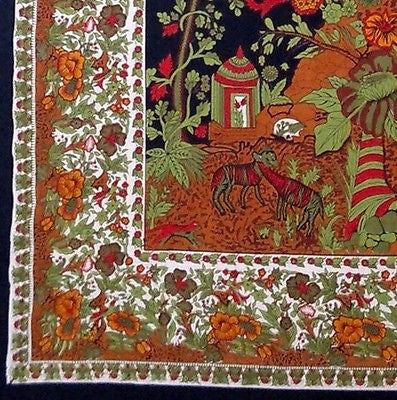 Clearance Sale Handmade Cotton Tree of Life Tapestry Throw Tablecloth Spread Black Gold 88x104 - Sweet Us