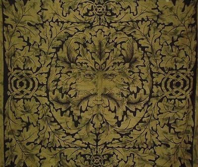 Handmade 100% Cotton Greenman Tapestry Celtic Tablecloth Coverlet Olive 90x84 - Sweet Us