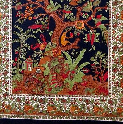 Clearance Sale Handmade Cotton Tree of Life Tapestry Throw Tablecloth Spread Black Gold 88x104 - Sweet Us