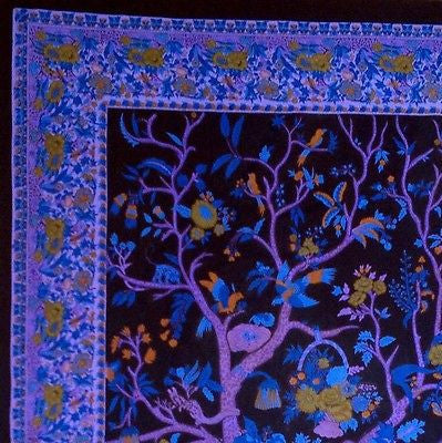 Clearance Sale Handmade Cotton Tree of Life Tapestry Tablecloth Spread Black Purple 88x104 Full - Sweet Us
