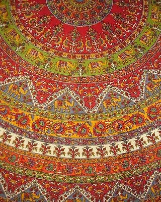 CLEARANCE SALE Handmade Mandala  Printed 100% Cotton Tablecloth 76" Round Red - Sweet Us
