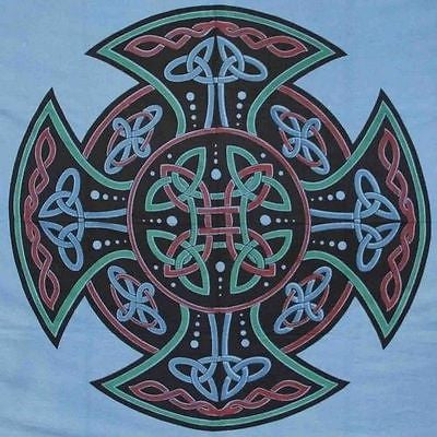 Handmade 100% Cotton Celtic Cross Spread Tapestry Tablecloth Coverlet Full Blue - Sweet Us