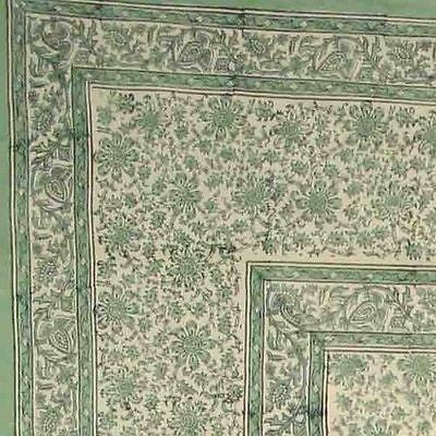Clearance Sale Handmade Daisy Chain Floral Block Print Cotton Tablecloth Green 60x90 Rectangle - Sweet Us