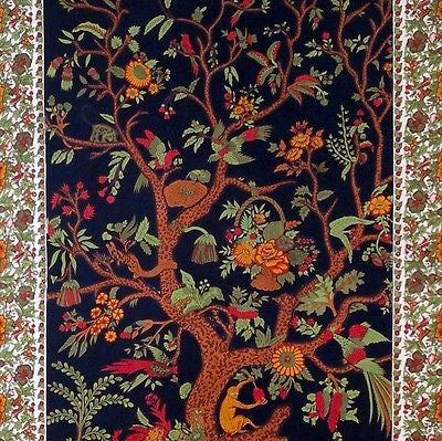 Clearance Sale Handmade Cotton Tree of Life Tapestry Throw Tablecloth Spread Black Gold 88x104 - Sweet Us
